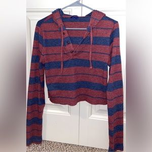 Maroon and Dark Blue Striped Cropped Sweater